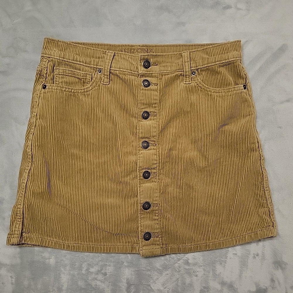 Arizona Skirt Womens 7 Tan Corduroy Button Front Mini Boho Casual Fall Festival